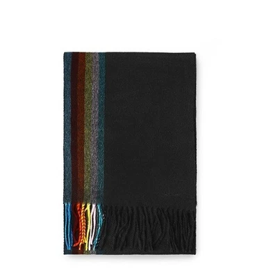 Paul Smith Black Cashmere Scarf Bright Stripe & Logo Embroidery New MK025015 - Image 1 of 4