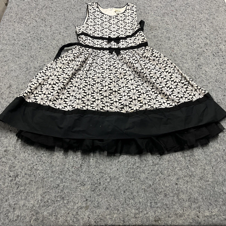 黑白花卉女孩连衣裙 14 码 无袖。 裙衬 后拉链。 时尚 — 第 1/4 张图片
