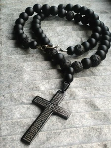 Collar hecho a mano cruz oración ónix semipreciosa pulsera collar rosario - Imagen 1 de 8