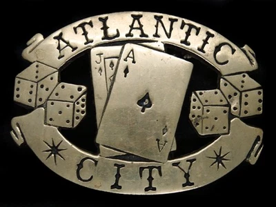 TE07144 VINTAGE AÑOS 70 **ATLANTIC CITY** HEBILLA DE CINTURÓN BARÓN LATÓN MACIZO Foto 1 de 2
