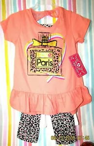 Toddler Girl Outfit. (2)T-shirt Tops +Leopard Pant. Size 6X. Salmon. Cute! - Picture 1 of 7