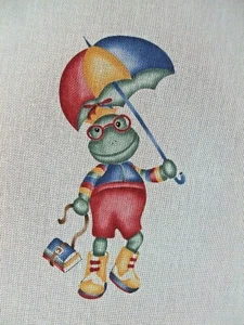 Rana colorida pintada a mano de lona punta de aguja con paraguas de libros escolares - Imagen 1 de 3
