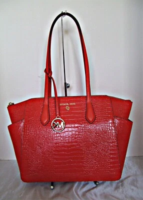 Michael Kors - Bolso de Mano Marilyn Mediano Superior Cremallera Cuero Repujado - Naranja Óptico Foto 1 de 4