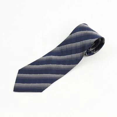 Gravata masculina listrada longa feita à mão 100% seda azul e prata Kai - Imagem 1 de 4