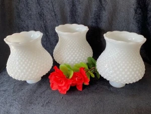 Hobnail Milk Glass Lamp Globes with Scalloped Rim (3 Globes) - Picture 1 of 11