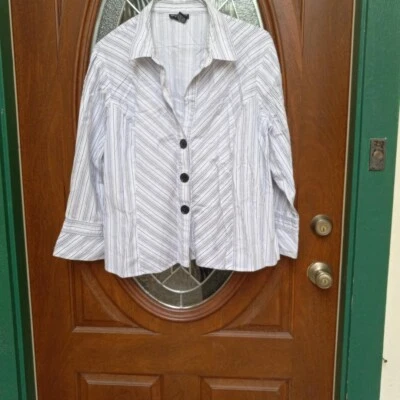 Blusa a rayas Spenser Jeremy Woman 3X cuello puntiagudo abotonado Foto 1 de 4