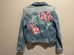 Women's CALVIN KLEIN JEANS Hand Painted Pro Life Denim Trucker Jacket Size M - Picture 1 of 6