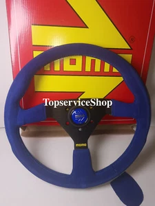 Volante deportivo MOMO MC clásico 350 mm 14' cuero gamuza azul radio grueso - Imagen 1 de 14