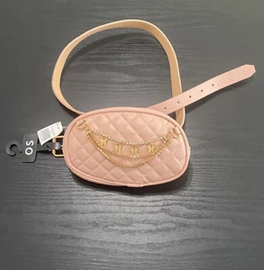 Vegan Leather Nude Pink Quilted L Fanny Pack Purse Belt Bag With Butterfly Chain - Picture 1 of 13