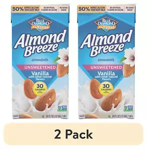 (2 pack) Almond Breeze Shelf-Stable Unsweetened Vanilla Almond Milk, 64 oz Can - Picture 1 of 7