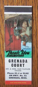 GRENADA, MISSISSIPPI COPERTINA LIBRO FIAMMIFERI: GRENADA COURT DAN TAYLOR 1950s MATCHCOVER - Foto 1 di 2