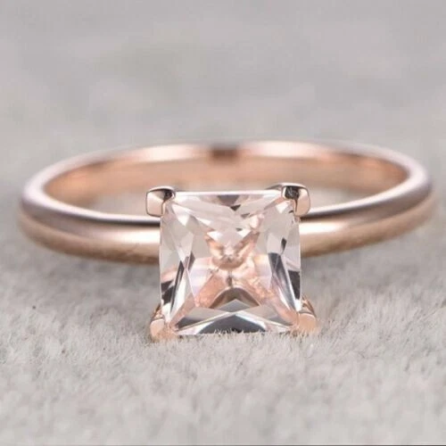 2Ct Princess Peach Morganite Lab-Created Solitaire Ring In 14K Rose Gold Plated - Image 1 of 4