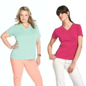 Camiseta Mujer Rib Cuello en V 100% Algodón Talla Grande S M L XL XXL 3XL 4XL 5XL - Imagen 1 de 4