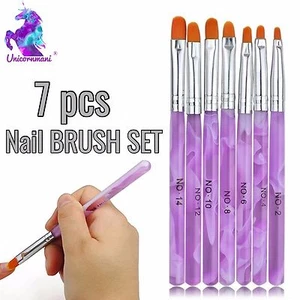 7pcs Purple NAIL BRUSH SET Acrylic UV Builder Nail Gel Polish Art Painting KIT - Picture 1 of 10
