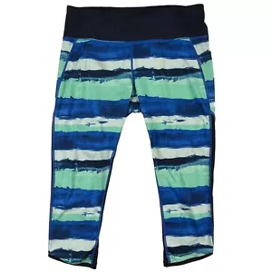 Lululemon Leggings Women's 10 Multicolor Striped Dark Wash Elastic Waist Logo - Picture 1 of 7