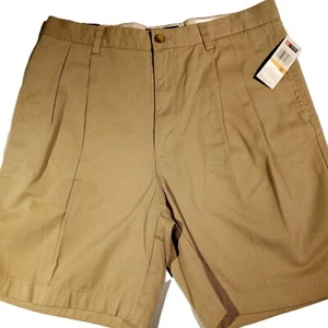 CHAPS khaki Herrenshorts 33 hellbraun plissiert vorne Baumwolle Taschen adrett neu mit Etikett - Bild 1 von 7