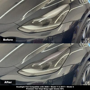 Crux Moto Headlight Tint Overlay Light Smoke 50% for Tesla 3/Y 17-23 & 20+ - Picture 1 of 4