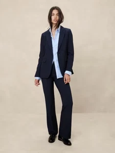 Neu mit Etikett ** Banana Republic ultrahohe gerade Ponte-Hose ** Large ** marineblau ** 100 $ - Bild 1 von 4