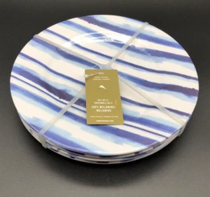 TOMMY BAHAMA MELAMINE Salad Plate 8.5" Blue Sky White Stripes NEW (Set of 4) - Picture 1 of 6