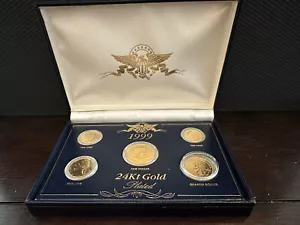 1999 24kt Gold Plated US Mint Proof 5 Coin Set Uncirculated In Display Box - Picture 1 of 3