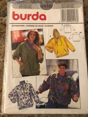 🦋 BURDA #4416 - ADULT PULLOVER JACKET or HOODIE w/wo HOOD PATTERN  CH34"-44" FF - Image 1 of 2