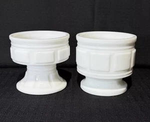 Vintage White Milk Glass Embossed Grecian Footed Pedestal Vase Pots Lot of 2 - Picture 1 of 15