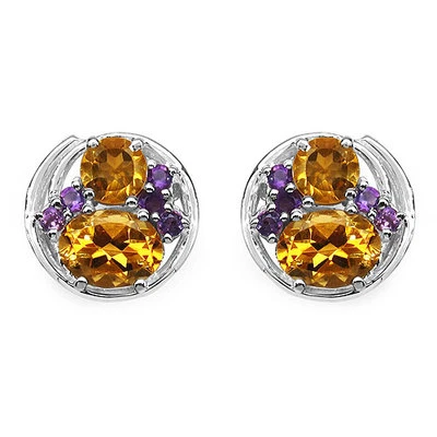 Orecchini Designer In Citrino E Ametista Da 3,9 Carati In Argento 925 - Immagine 1 di 4
