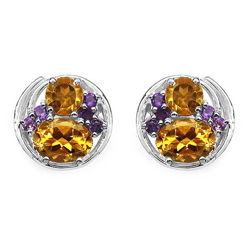 Orecchini Designer In Citrino E Ametista Da 3,9 Carati In Argento 925 - Immagine 1 di 4