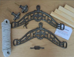 4 LATH EDUARDIAN polea de techo ropa aireador caballo secador estante hierro antiguo - Imagen 1 de 8