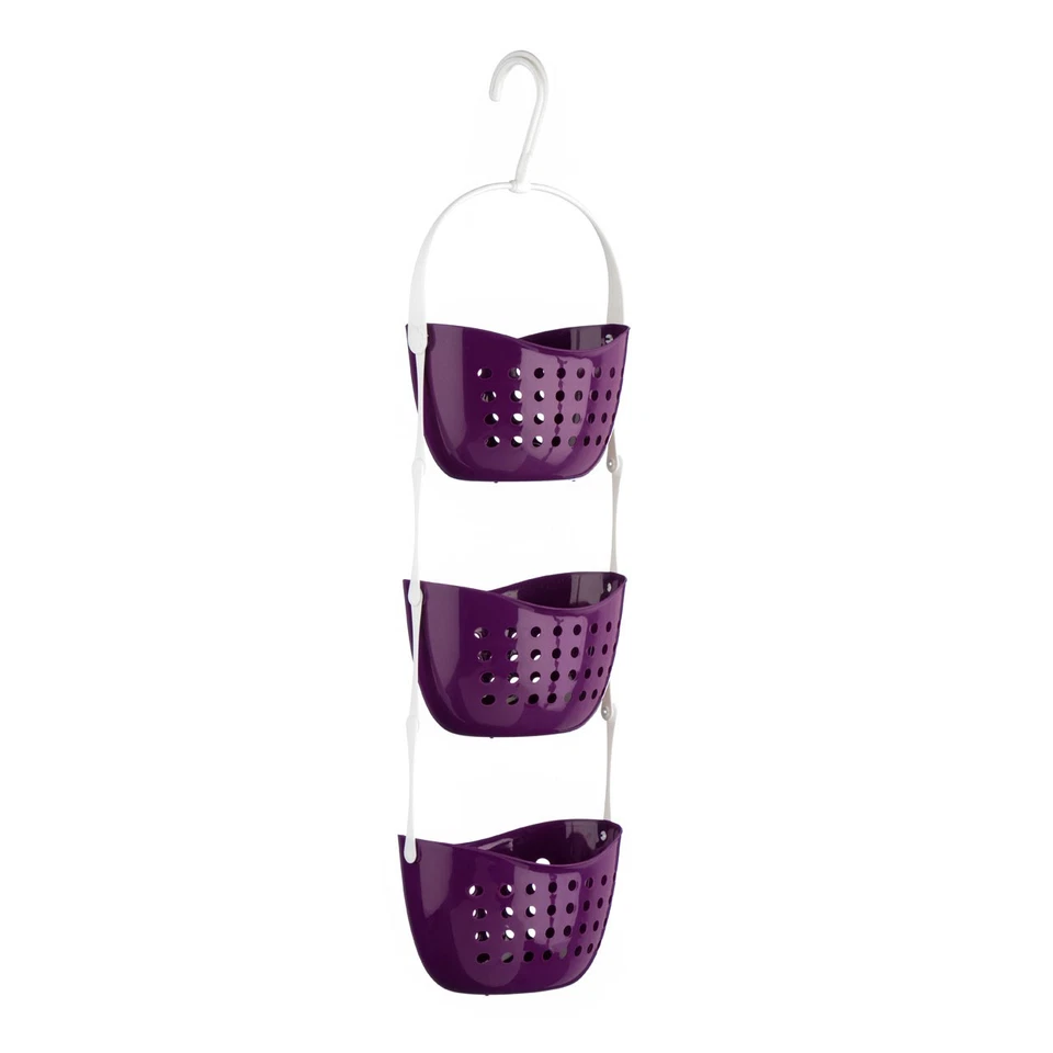 PREMIER HOUSEWARES 3 Tier Bath Shower Caddy Bathroom Shelf Organiser Basket Storage Tidy Purple