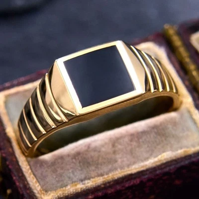 Anillo Anniversa de plata esterlina 925 cuadrado de ónix negro creado en... - Imagen 1 de 4