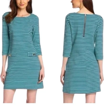 Vestido Lilly Pulitzer Mujer Azul Rayas Otomano Tiffany Botón Bolsillo Frontal S Foto 1 de 4