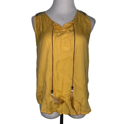 Женский желтый топ Ariat Tencel Western Tank с перьями галстук богемное фестиваль S - Изображение 1 из 4