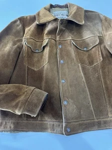 RARE! Vintage Schott Western Rancher Suede Trucker Jacket Brown 44 Two Pocket - Picture 1 of 15