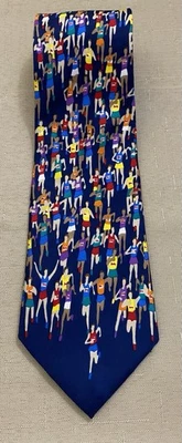 Alynn Necktie  “MARATHON” Men's Neck Tie 100% Silk Made In USA Navy Colorful - Image 1 of 3