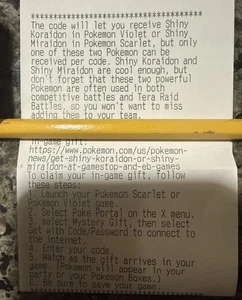 1x Pokémon Scharlachrot Violett Shiny Koraido oder Miraidon Code (GameStop) - Bild 1 von 1