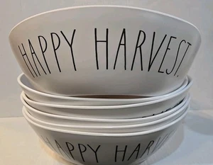 Rae Dunn Set of 6 White w/Black "Happy Harvest" Melamine Serving Bowls 12" Large - Picture 1 of 4