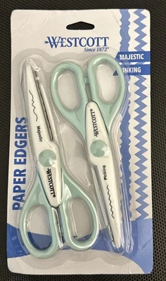 Westcott Majestic 2 Pack Pinking Paper Edgers Scissors Foam Green  NEW - Image 1 of 4