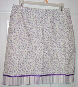 Falda corta recta de algodón Etcetera floral púrpura rosa a rayas con ribete de cinta 8 - Imagen 1 de 8