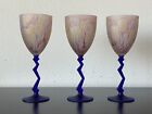 Schott Zwiesel Art Nouveau Handpainted Frosted Wine Zigzag Blue Glasses Set Of 3