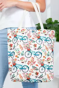 Bicycle Floral Canvas Tote Bag Shopper Beach Gym Large Handbag Big Purse Diaper - Picture 1 of 11