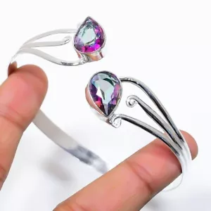 Mystic Topaz Gemstone Handmade 925 Sterling Silver Jewelry Bangle Size 7-8" - Picture 1 of 1
