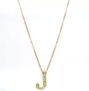 Unheated 3 X 5 mm. Green Peridot & Cubic Zirconia Necklace Silver 925 Sterling - Picture 1 of 5