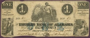 Farmers Bank of Alabama AL 1862 $1 No.67 (DL0520) - Imagen 1 de 2