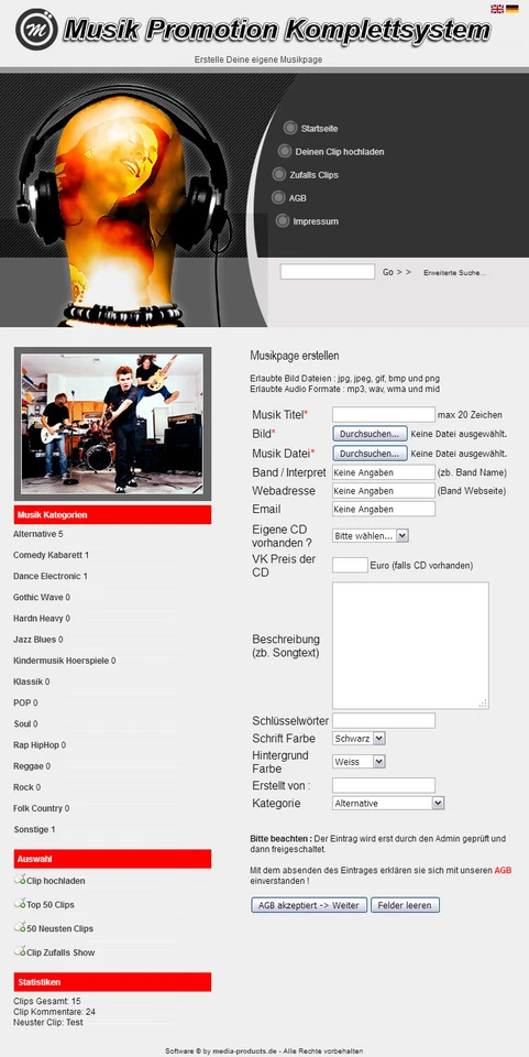Musik Promotion Komplettsystem - PHP-Script - Bild 1 von 1