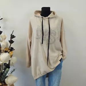 Italy Longshirt Pullover Hoodie Nicki Cord Look mit Nieten 44 46 48 50 Beige - Bild 1 von 9