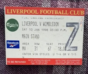 1997/98 FA Carling Premiership Ticket - LIVERPOOL v. WIMBLEDON - Picture 1 of 1