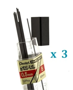 3 TUBES Pentel HI-POLYMER 0.5mm B 100-B Mechanical Pencil Refill Leads 45F068 - Picture 1 of 1