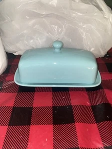 Sweese Butter Dish with Lid Porcelain Butter Keeper Holder Teal Periwinkle Blue - Picture 1 of 4