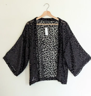 Ann Taylor Kimono Burnout Terciopelo Talla M L Negro Guepardo Transparente Capricho Grunge Foto 1 de 4